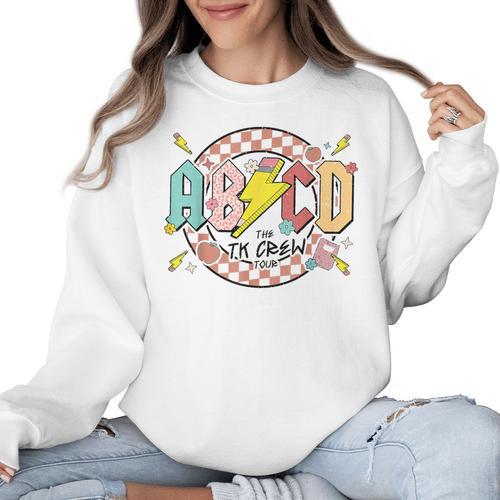 Retro ABCD Transitional Kindergarten Teacher Tour TK Teacher Women Crewneck Sweatshirt - teacherstshirts.com
