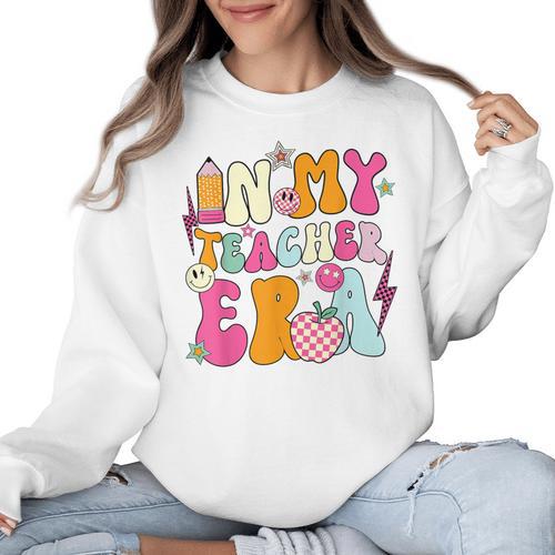 Retro Groovy In My Teaching Era Best Teacher Appreciation Women Crewneck Sweatshirt - teacherstshirts.com UK