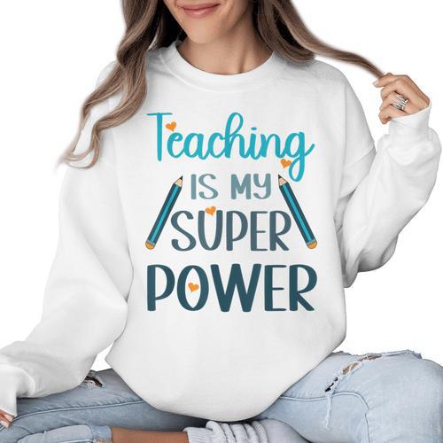Retro Groovy Teaching Is My Super Power Teacher's Present Men Women Women Crewneck Sweatshirt - teacherstshirts.com UK