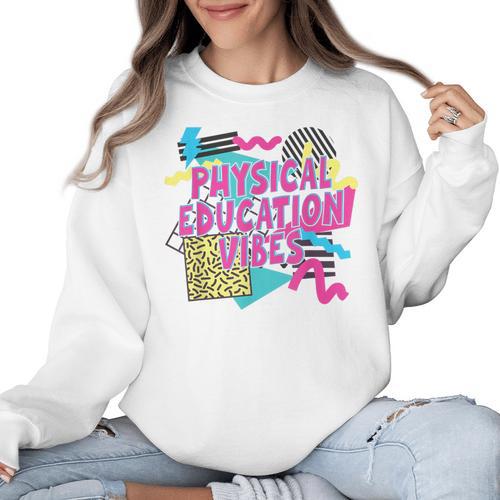 Retro Physical Education Vibes Gym Teacher Phys Ed Teacher Women Crewneck Sweatshirt - teacherstshirts.com AU