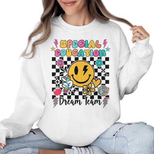 Retro Special Education Squad Groovy Dream Team Teacher Women Crewneck Sweatshirt - teacherstshirts.com AU
