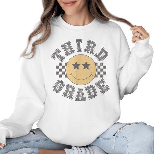 Retro Third Grade Teacher Student 1st Day Back To School Women Crewneck Sweatshirt - teacherstshirts.com AU