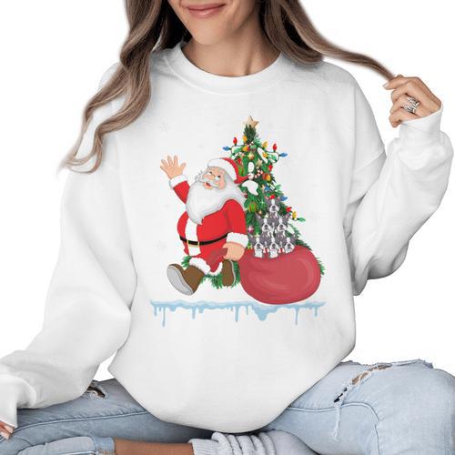 Santa Ugly Christmas Tree Lights Boston Terrier Dog Lover Women Crewneck Sweatshirt - Bostonterriersmerch.com
