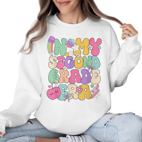 In My Second Grade Era Teachers Women Back To School Girls Women Crewneck Sweatshirt - teacherstshirts.com