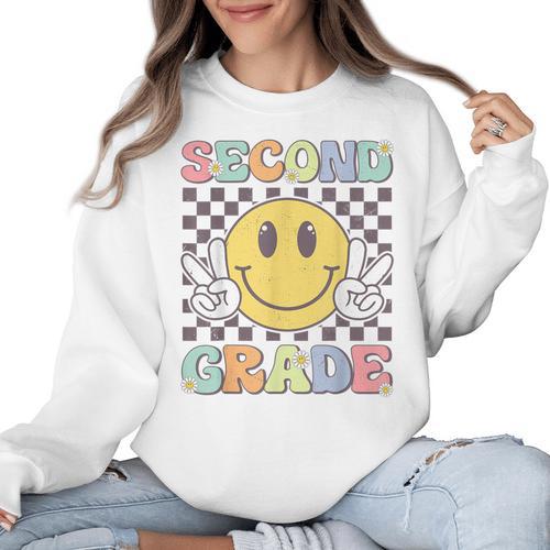 Second Grade Teachers Boys Girls Smile Face 2nd Grade Team Women Crewneck Sweatshirt - teacherstshirts.com AU