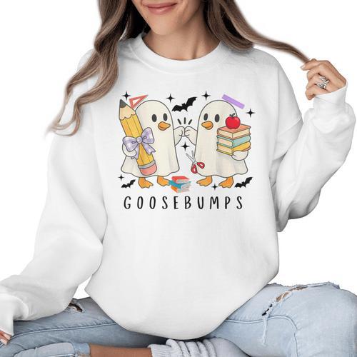 Silly Goose Spooky Teacher Halloween Cute Goosebumps Women Crewneck Sweatshirt - teacherstshirts.com