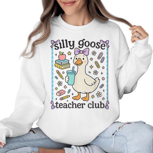 Silly Goose Teacher Club Silly Goose For Teacher Women Crewneck Sweatshirt - teacherstshirts.com AU