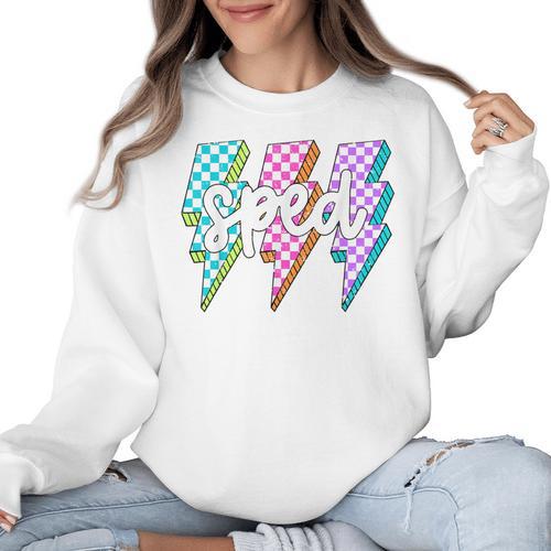 SPED Teacher Squad Lightning Bolt Special Education Women Crewneck Sweatshirt - teacherstshirts.com
