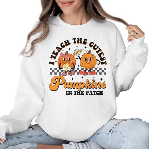 I Teach The Cutest Pumpkins In The Patch Halloween Teacher For Men Women Kids Women Crewneck Sweatshirt - teacherstshirts.com