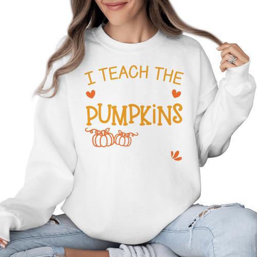 I Teach The Cutest Pumpkins In The Patch Shirt Teacher Women Crewneck Sweatshirt - teacherstshirts.com AU
