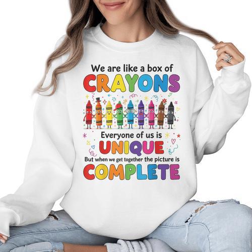 Teacher We Are Like a Box Of Crayons Back To School Women Crewneck Sweatshirt - teacherstshirts.com AU