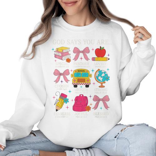 Teacher Christian God Says I Am Faith Religious Bible Verse Women Crewneck Sweatshirt - teacherstshirts.com