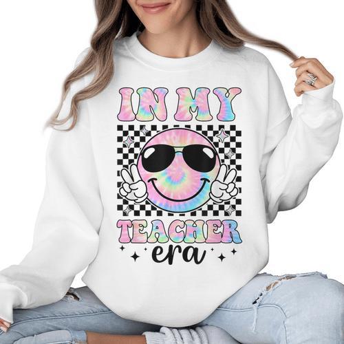 In My Teacher Era Groovy Tie Dye Back To School Cute Teacher Women Crewneck Sweatshirt - teacherstshirts.com AU