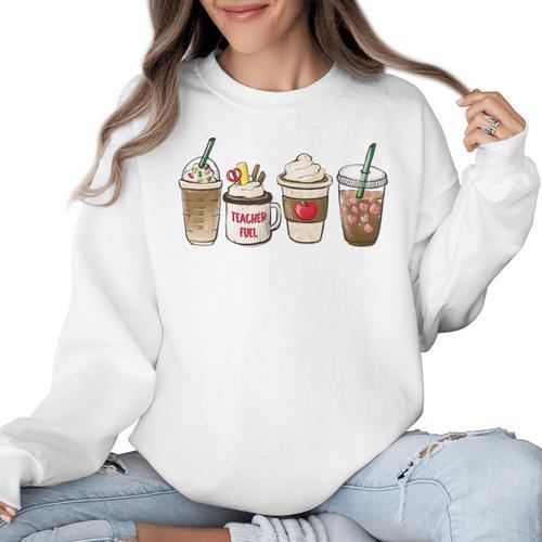 Teacher Fuel Coffee Teacher Mug Latte Iced Coffee Fall Women Crewneck Sweatshirt - teacherstshirts.com UK
