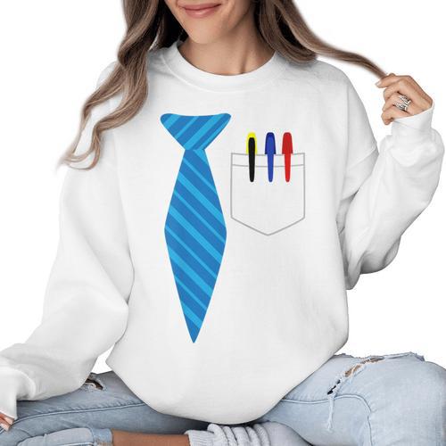 Teacher Tie & Pocket Protector Costume School Women Crewneck Sweatshirt - teacherstshirts.com UK