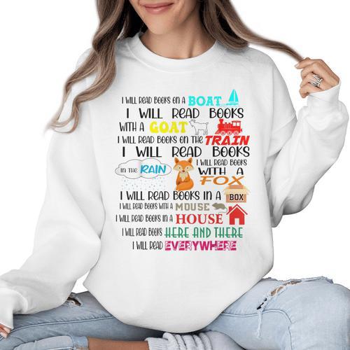 Teacher I Will Read Book On Boat Kids Women Bookworm Women Crewneck Sweatshirt - teacherstshirts.com DE