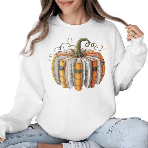Teachers Students Fall Book Pumpkin Fall Librarians Bookworm Women Crewneck Sweatshirt - teacherstshirts.com AU