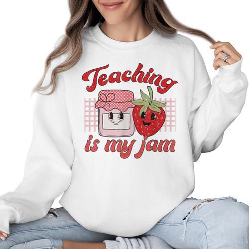 Teaching Is My Jam Cute Strawberry For Women Teachers Women Crewneck Sweatshirt - teacherstshirts.com UK