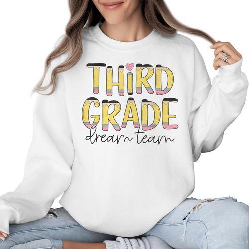 Third Grade Dream Team 3rd Grade Teacher Back To School Kids Women Crewneck Sweatshirt - teacherstshirts.com UK