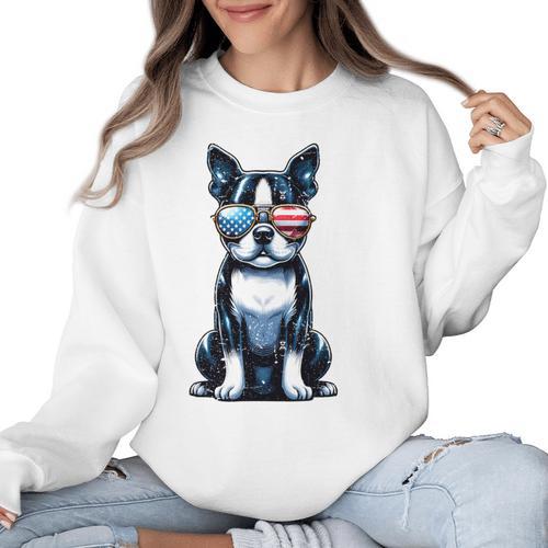 USA Flag Boston Terrier Best Dog Mom Ever 2025 Women Crewneck Sweatshirt - Bostonterriersmerch.com