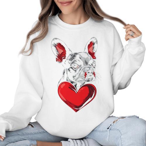 Valentine's Day Boston Terrier Dog Vector Women Crewneck Sweatshirt - Bostonterriersmerch.com