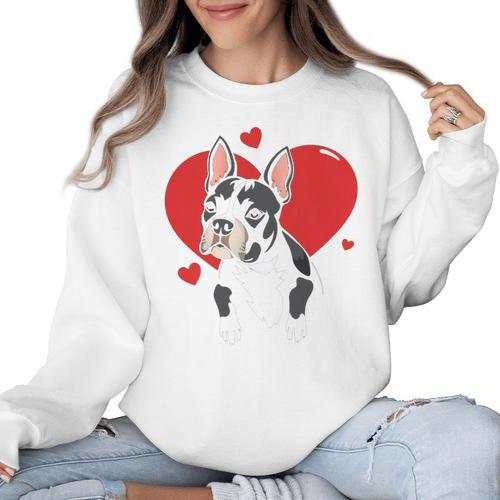 Valentine's Day Boston Terrier Heart Women Crewneck Sweatshirt - Bostonterriersmerch.com