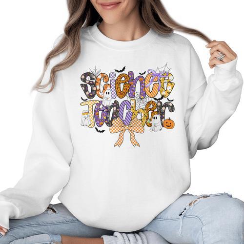 Women Spooky Science Teacher Halloween Science Stem Teacher Women Crewneck Sweatshirt - teacherstshirts.com CA