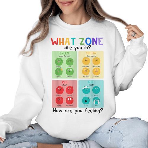 What Zone Are You In How Are You Feeling Teacher Women Crewneck Sweatshirt - teacherstshirts.com AU
