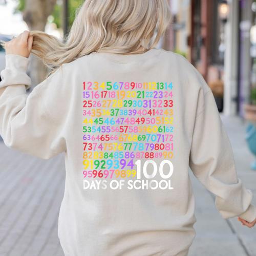 100th Day Of School Teacher Kids 100 Days Math Numbers Women's Sweatshirt Back Print - teacherstshirts.com