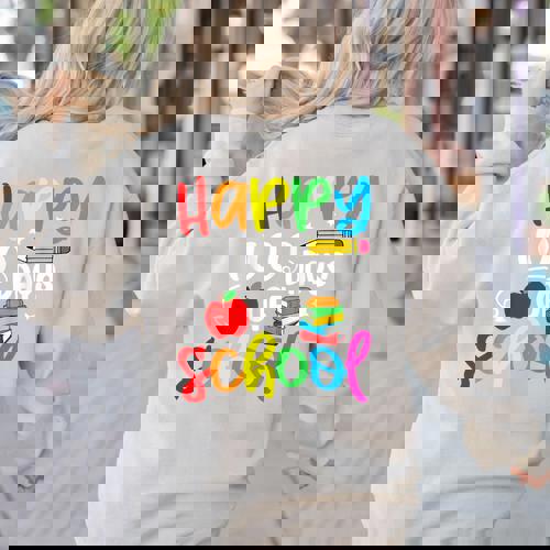 100th Day Of School Teachers Kids Girls Child Happy 100 Days Women&#x27;s Sweatshirt Back Print - teacherstshirts.com