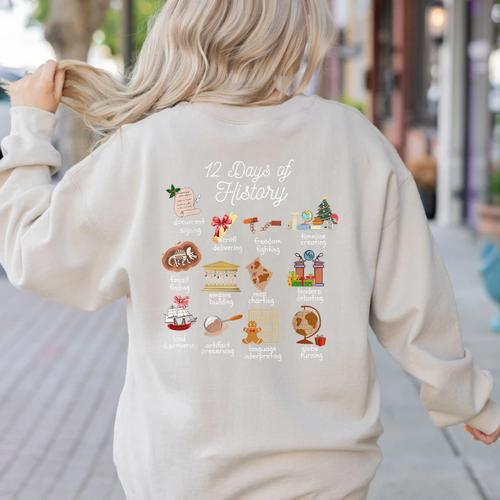 12 Day Of History Teacher Christmas Social Studies Student Women's Sweatshirt Back Print - teacherstshirts.com AU