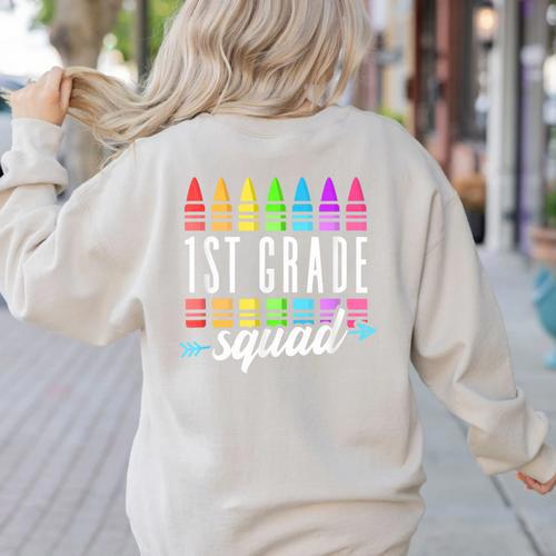 1st Grade Squad Back To School First Grade Teacher Boy Girl Women's Sweatshirt Back Print - teacherstshirts.com AU