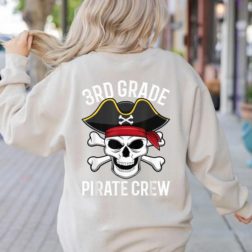 3rd Grade Pirate Crew Halloween Costume Student Teacher Women's Sweatshirt Back Print - teacherstshirts.com AU