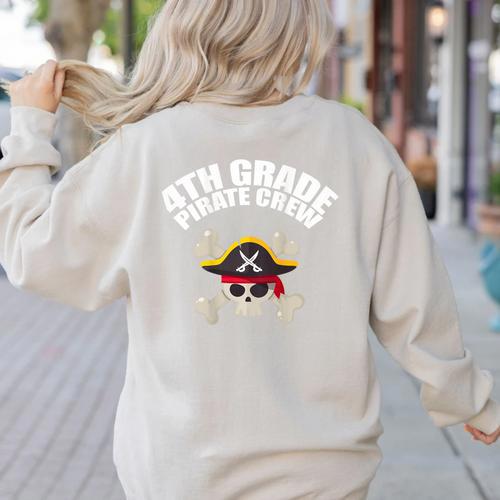 4th Grade Pirate Crew Halloween Costume Cool Teacher Student Women's Sweatshirt Back Print - teacherstshirts.com AU