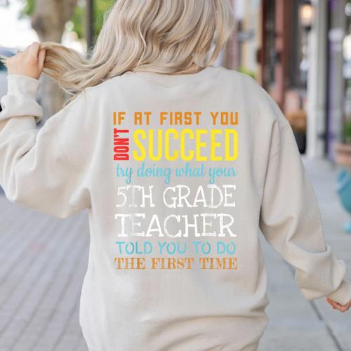 5th Grade Teacher Appreciation Women's Sweatshirt Back Print - teacherstshirts.com