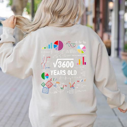 60 Year Old Math Teacher Square Root Of 3600 60th Birthday Women's Sweatshirt Back Print - teacherstshirts.com AU