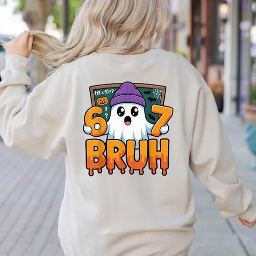 67 Teacher Ghost Six Seven Meme Math Equation Bruh Halloween Women's Sweatshirt Back Print - teacherstshirts.com AU