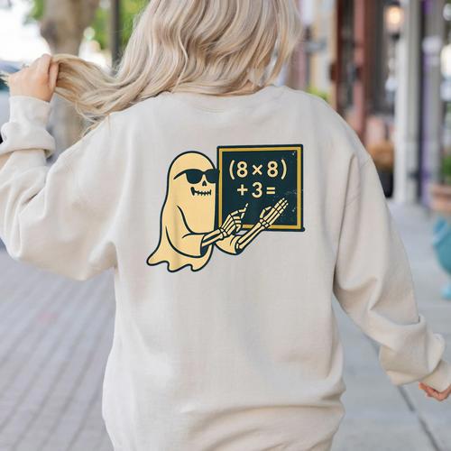 67 Teacher Halloween Skeleton Ghost Six Seven Meme Math Women's Sweatshirt Back Print - teacherstshirts.com CA