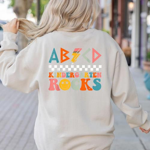 ABCD Kindergarten Rocks Back To School Teacher Kindergarten Women's Sweatshirt Back Print - teacherstshirts.com CA