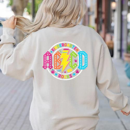 ABCD Kindergarten Rocks Back To School Teachers Students Women's Sweatshirt Back Print - teacherstshirts.com UK