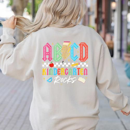 ABCD Kindergarten Rocks Pencil Lightning Teachers Rock Boys Women's Sweatshirt Back Print - teacherstshirts.com UK