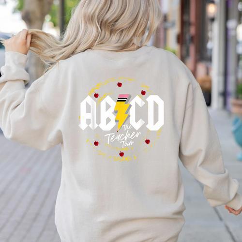 ABCD The Teacher Tour Last Day Of School Rockin' Teacher Women's Sweatshirt Back Print - teacherstshirts.com
