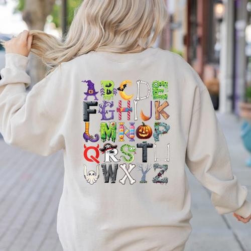 ABCs Alphabet Halloween Learning Kindergarten Teachers Women's Sweatshirt Back Print - teacherstshirts.com AU