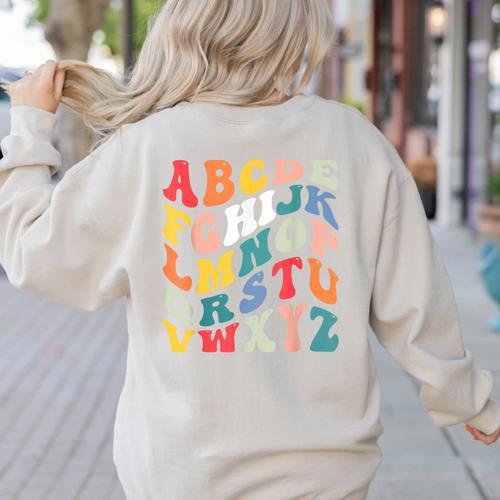Alphabet Hi Back To School ABC Pre K Kindergarten Teacher Women's Sweatshirt Back Print - teacherstshirts.com AU