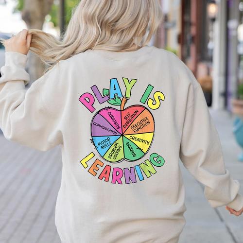Apple Retro Play Is Learning Kindergarten Teacher Daycare Women's Sweatshirt Back Print - teacherstshirts.com CA