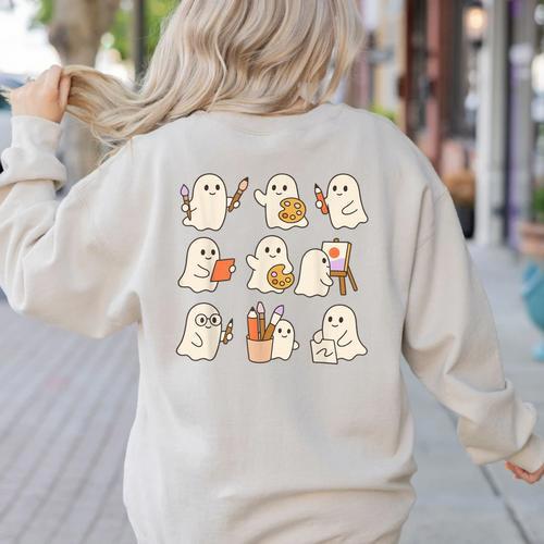 Art Teacher Ghost Halloween Artists Painter Teacher Spooky Women's Sweatshirt Back Print - teacherstshirts.com AU