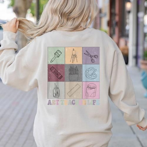 Art Teacher Life Retro Groovy Teaching Future Artists Women's Sweatshirt Back Print - teacherstshirts.com DE