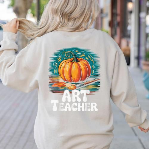 Art Teacher Pumpkin Painting Halloween Costume Women's Sweatshirt Back Print - teacherstshirts.com DE