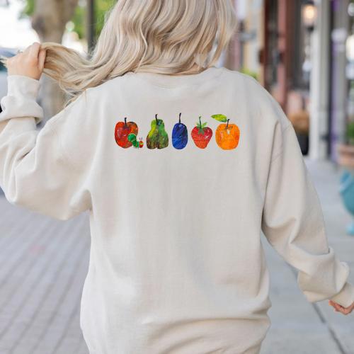 Back To School Cute Hungry Lover Fruits Teacher Women's Sweatshirt Back Print - teacherstshirts.com