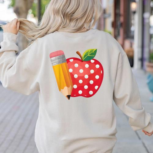 Back To School Pencil And Apple Teacher Student Women's Sweatshirt Back Print - teacherstshirts.com